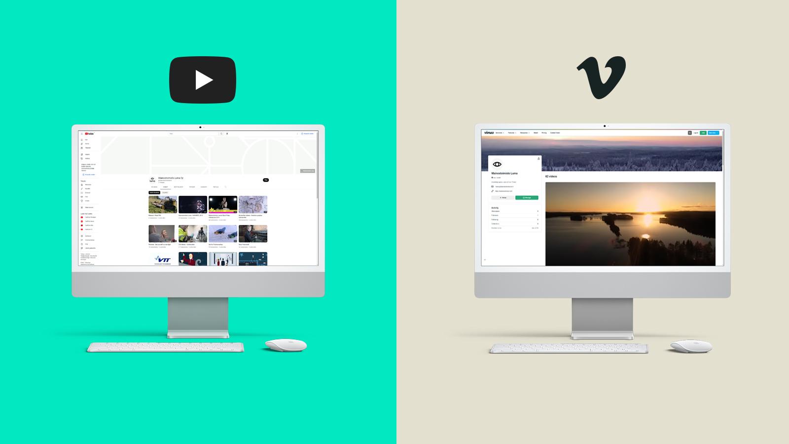 Mainostoimisto Luman blogin kansikuva, jossa näkyvät Youtuben ja Vimeon eroja